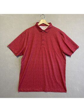 Matte Grey Mens Red Polo Shirt Large Leaf Print Performance Lightweight